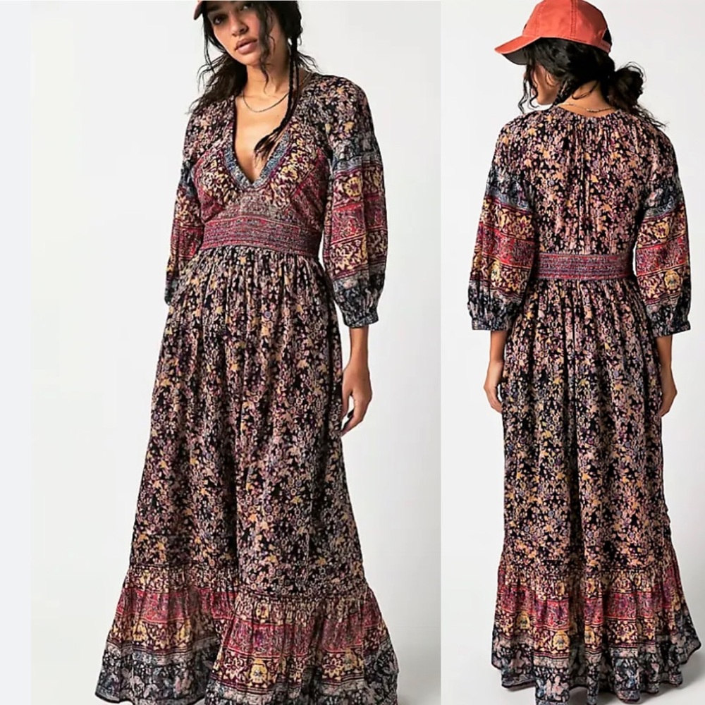 Free People maxi dress XS floral ruffles cottage spring summer